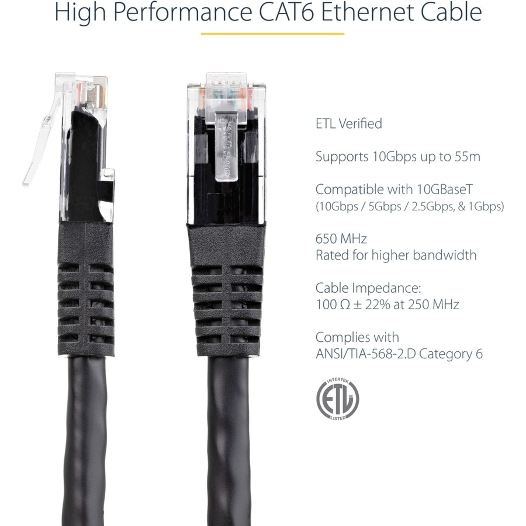 StarTech 25ft CAT6 Ethernet Cable - Black CAT 6 Gigabit Ethernet Wire -250Mhz 100W PoE RJ45 UTP Molded Network Patch Cord with Strain Relief (C6PATCH25BK)