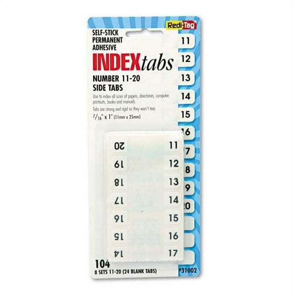 2Pc Redi-Tag Legal Index Tabs, 1-12-Cut Tabs, 11-20, White, 0.44" Wide, 104-Pack