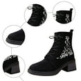thumbnail image 4 of Rokment Vintage Embroidered Combat Boots for Women Fall Winter Fashion Casual Suede Square Toe Chunky Mid Heel Dress Ankle Booties with Side Zipper Black Size 6, 4 of 7