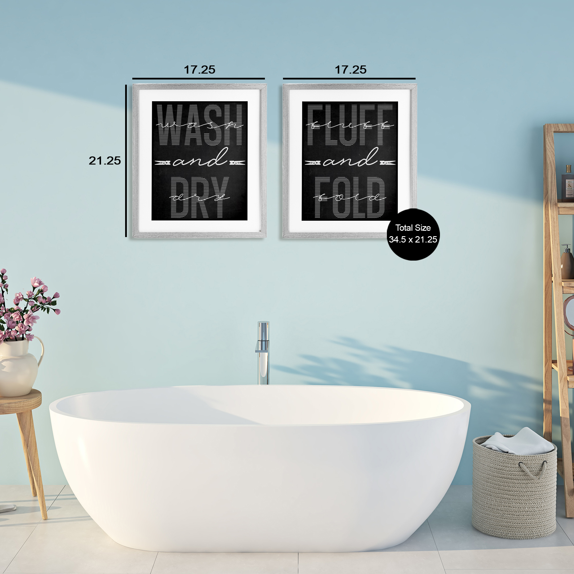 Laundry Words in Black 2 Piece Gray Framed Print Under Glass Set, design by Marcus Prime