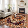 thumbnail image 3 of Orange Boho Flower Large Area Rug 8x10 FT, Non Slip Living Room Throw Carpet, Traditional Oriental Tribal Ethnic Washable Soft Indoor Outdoor Carpet Non-Shedding Rug for Bedroom Dining Room, 3 of 9