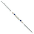 thumbnail image 3 of 925 Silver and 10K Yellow Gold Simulated White Opal and Blue Created Sapphire and White Lab Grown Diamond Bracelet for Women (2.26 Cttw, Gemstone October Birthstone, Oval, Wheat Chain, 7 inches), 3 of 5