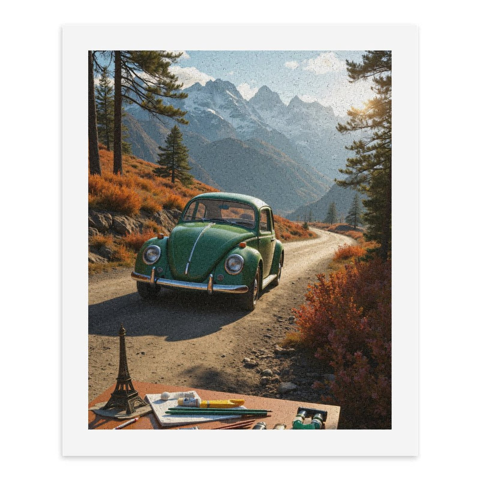 Paint by Numbers Kit for Adults, Vintage Green Car Mountain Road Paint by Numbers, Easy Paint by Numbers Kit for Adults Beginner, DIY Adult Paint by Number Kits on Canvas, Home Decor
