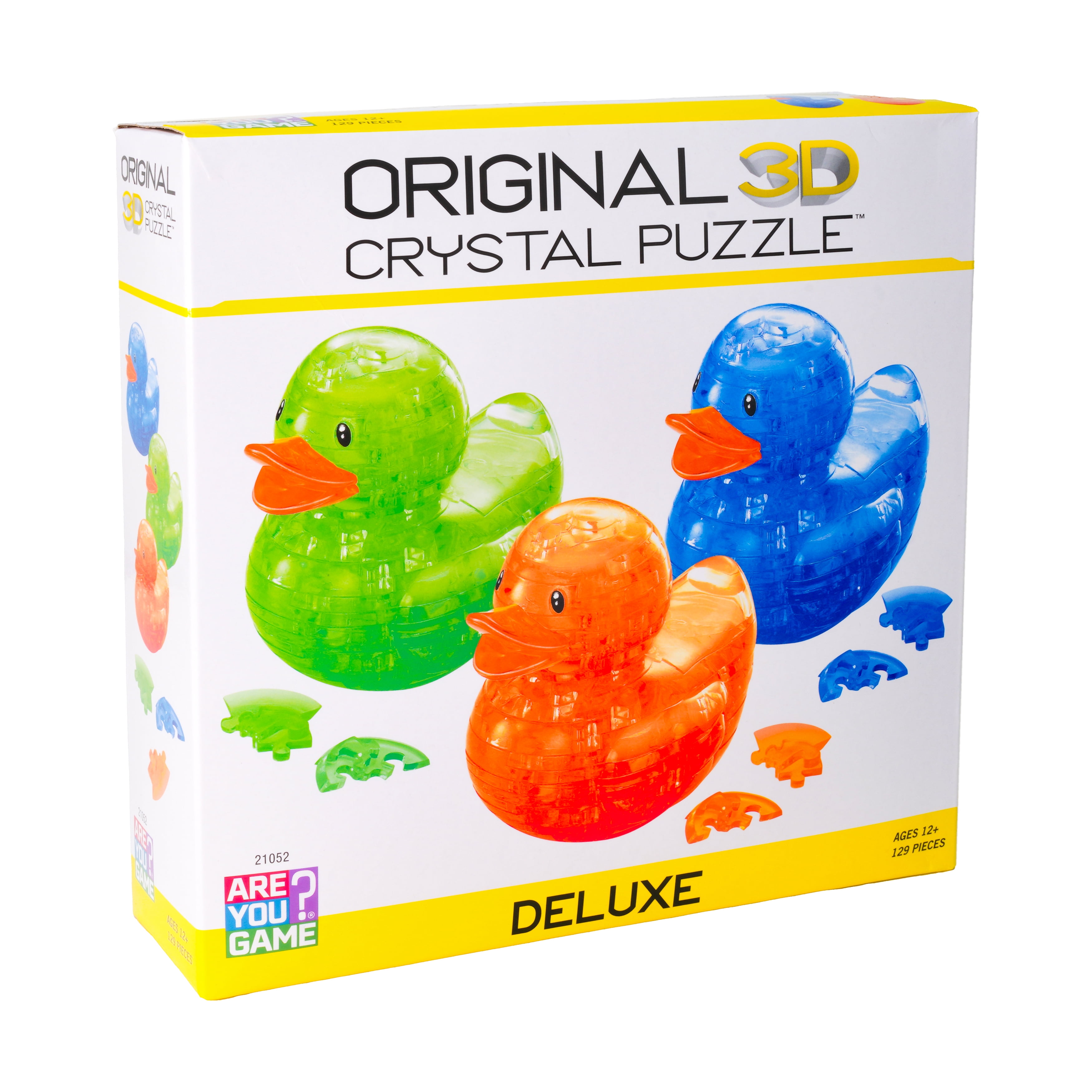 AreYouGame.com 3D Crystal Puzzle - Deluxe Rubber Ducks 3-Pack (Neon Orange/Green/Blue): 129 Pcs