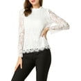 thumbnail image 6 of INSPIRE CHIC Women's Ruffle Round Neck Long Sleeves Mesh Lace Floral Blouse 3XL White, 6 of 8