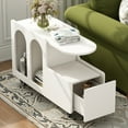 thumbnail image 2 of AENKYO Mobile End Table with lockable wheels, Cream Style Side Table with Storage Drawer, 11.8inch Narrow Nightstand with Multi-layer Storage for Living Room,White, 2 of 11