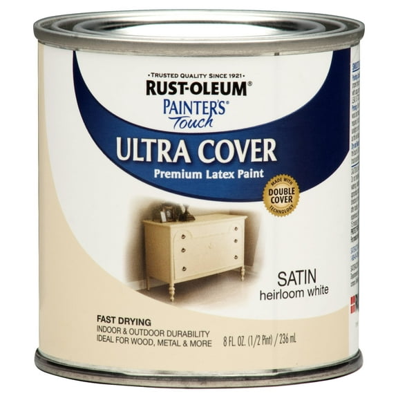 Rust-Oleum 267313-Painter's Touch Latex Paint, 1 Half Pint, Satin Heirloom White