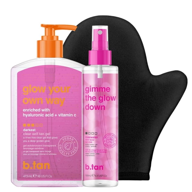 Kit autobronceador b.tan, gel transparente y bruma facial con aplicador de guantes