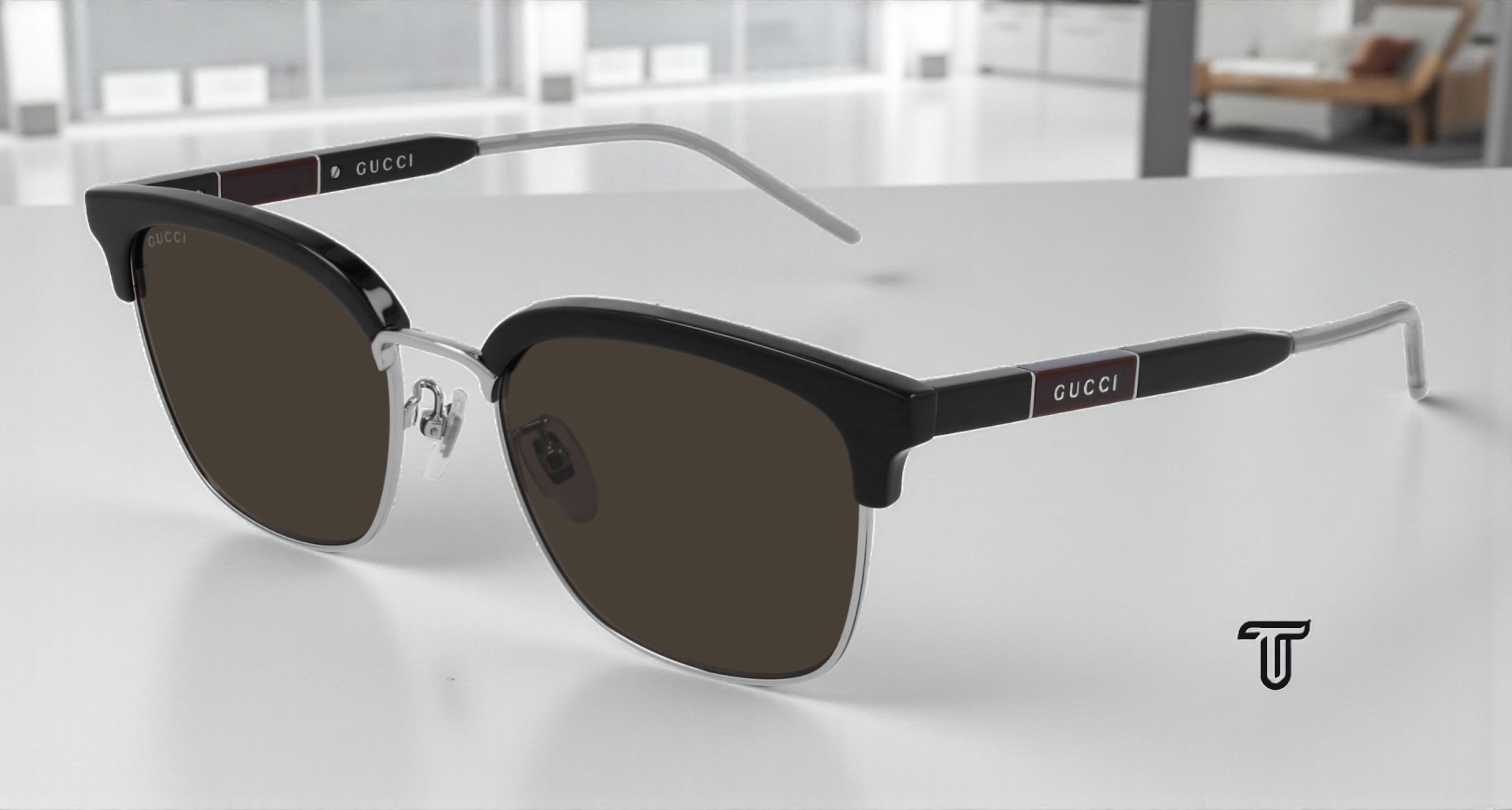 GUCCI GG1261S 002 Rectangular Squared Acetate Havana Brown  display picture 1
