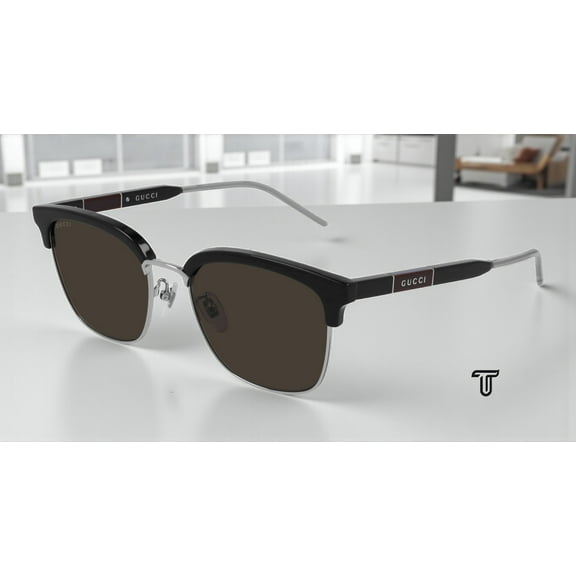 Gucci GG 0846SK 002 Black Silver Men’s Sunglasses Brown Lens 55-19-150 W/Case