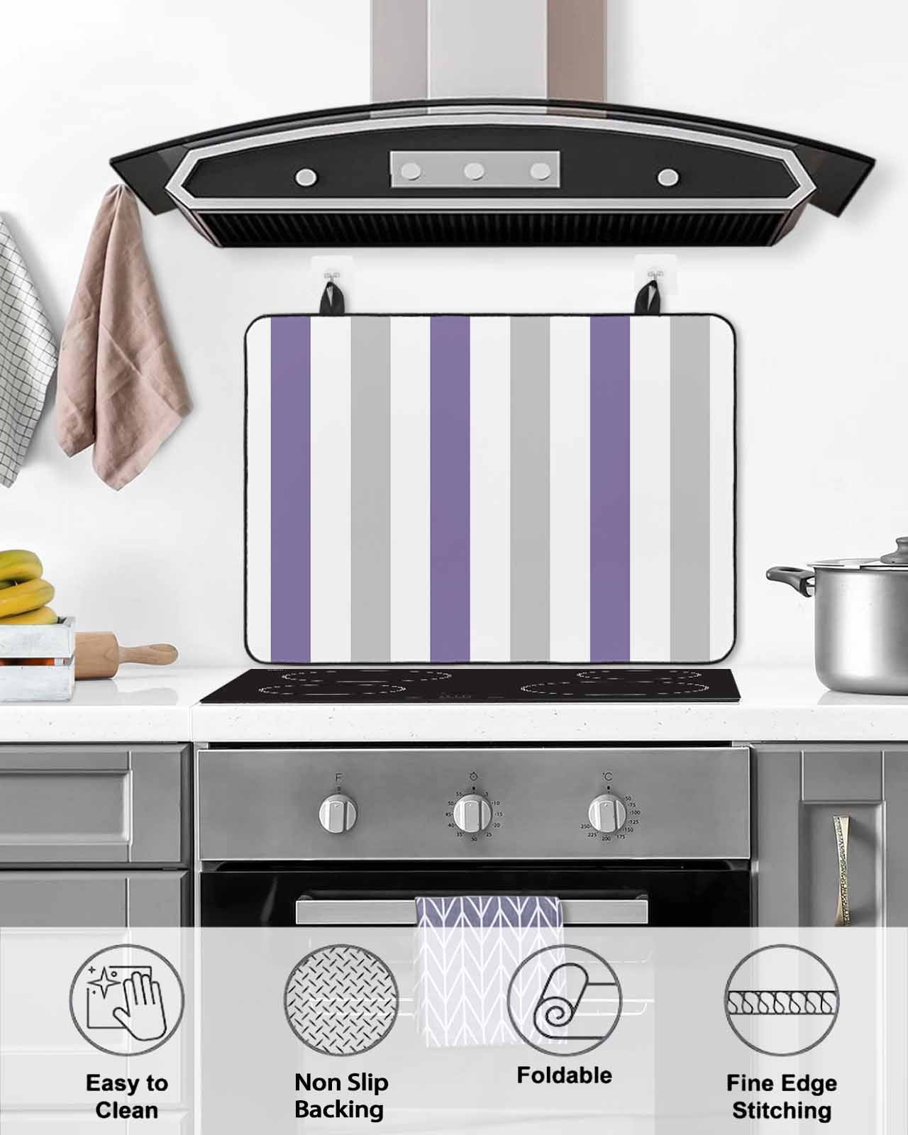 nqOlkjepod Large Induction Cooktop Protector Mat 31"x24", Purple Grey Striped Stove Top Covers for Electric Stove, Geometric Vertical Stripes Minimalist Stove Burner Cover Mats Stove Cover