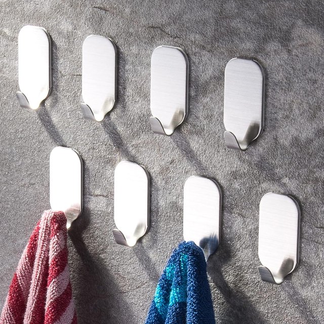Gancho de pared adhesivo, 8 piezas, colgador de toallas de cocina, ganchos para toallas de baño, sin perforaciones, acero inoxidable