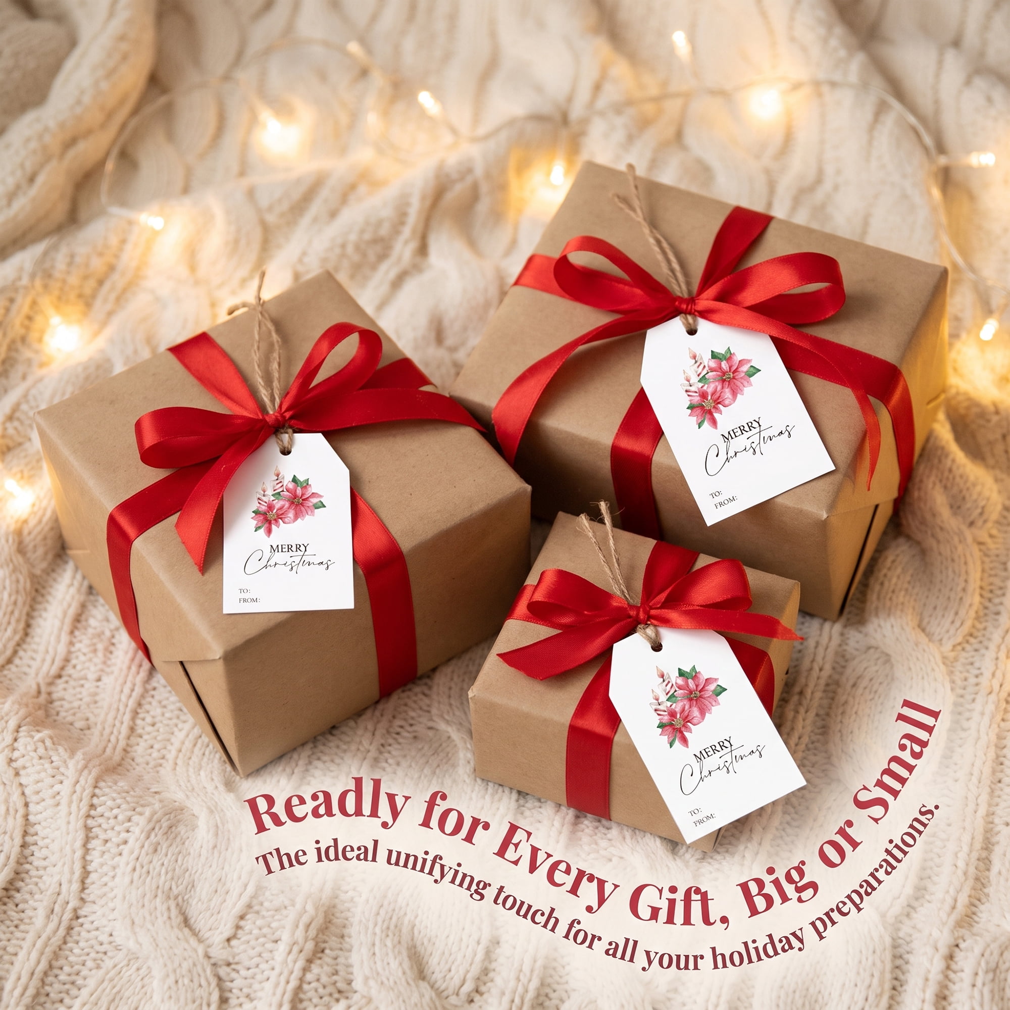 Unique Bargains 100Pcs Thick Gift Wrapping Tags with Twine Red Flower Pattern 2" x 3.1"