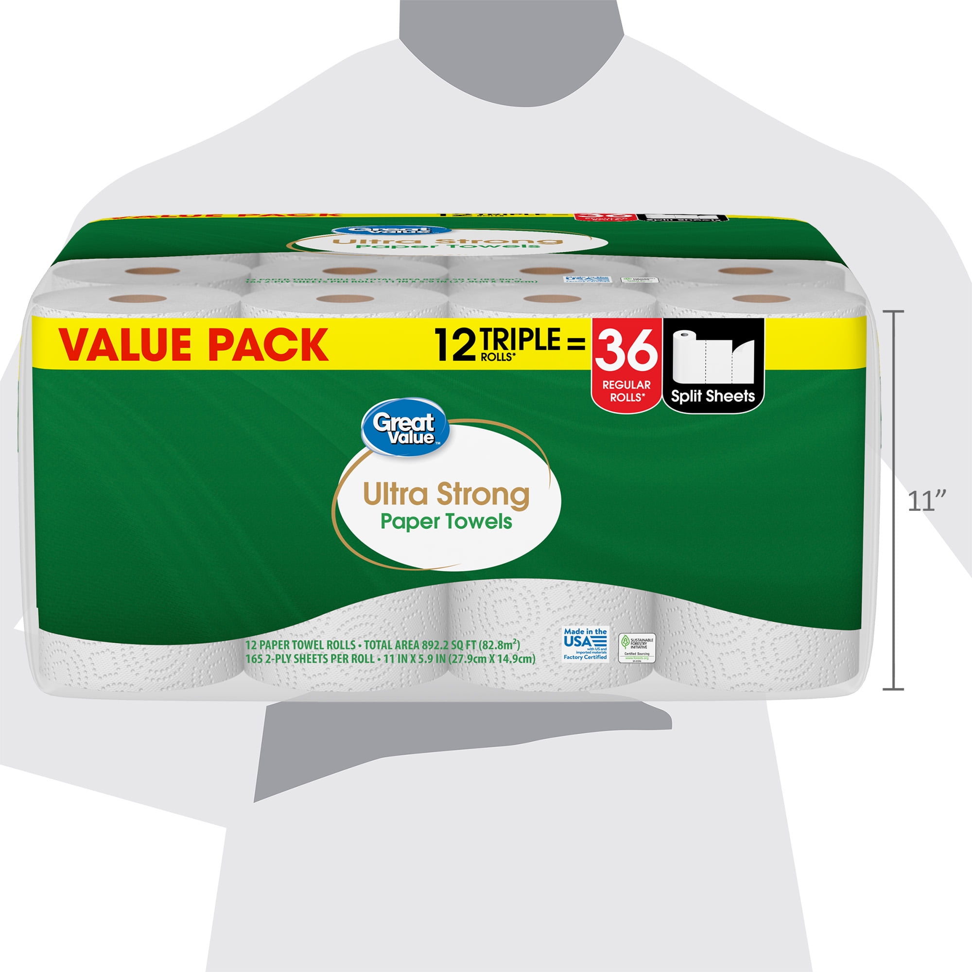 Great Value Ultra Strong Paper Towels, 12 Triple Rolls