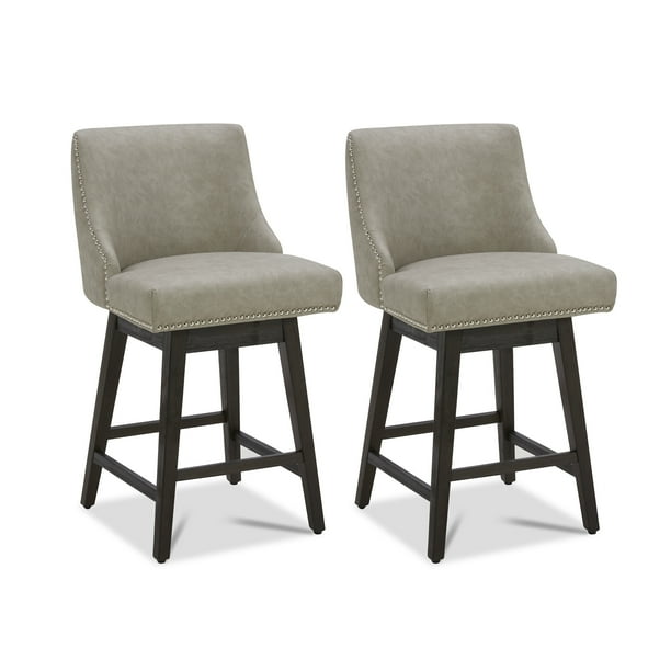 CHITA 26 inch Swivel Counter Height Bar Stools Set of 2, Faux Leather in Stone Gray