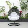 thumbnail image 3 of LeisureMod Charcoal Wicker Hanging Egg Chair with Stand and Cushion, Indoor Outdoor Swing for Patio, Bedroom, Garden (Light Grey), 3 of 10
