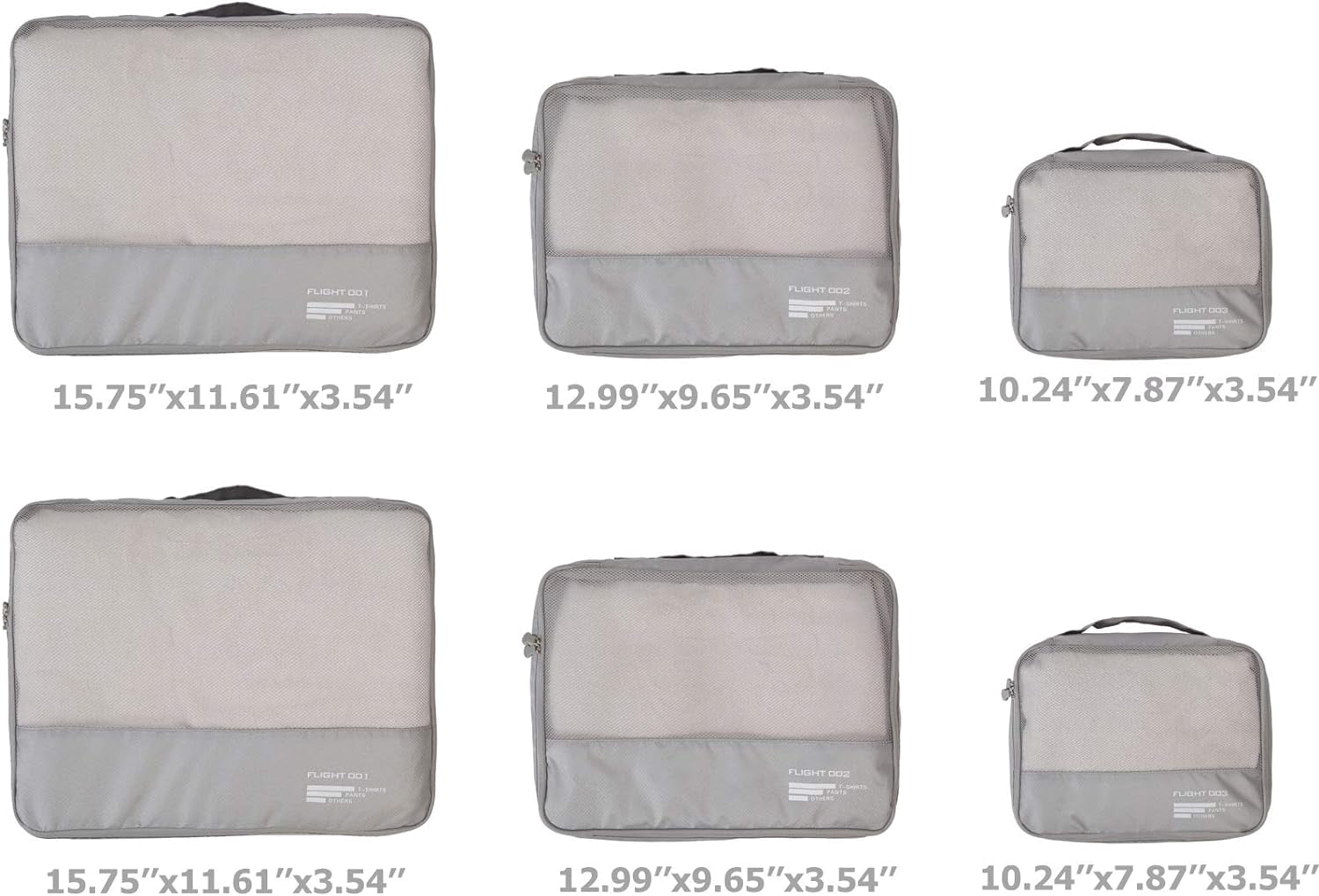6-Piece Packing Cubes Set – Travel Luggage Organizers, Lightweight Nylon – 2 Large + 2 Medium + 2 Small Sizes – Breathable Mesh, Strong Zipper – Black/Navy Blue/Gray/Sky Blue