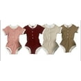 thumbnail image 1 of Combinaison une Pièce pour Tout-Petit Bébé, Couleur Unie, Manches Courtes, Col Ras du Cou, Boutons, Tricot Côtelé, Style à la Mode, 1 of 3
