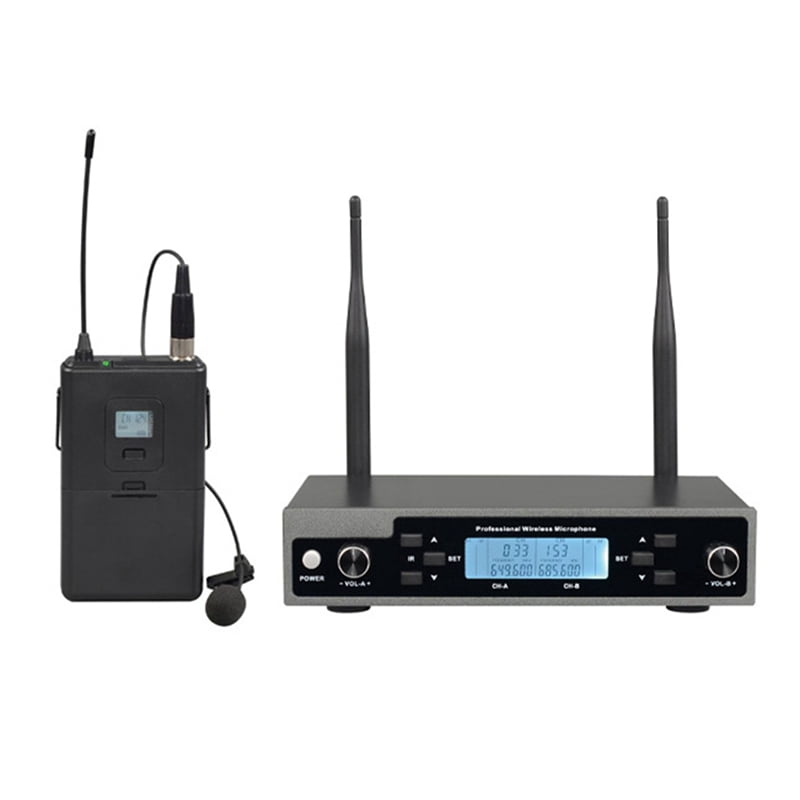 Professional Dynamic Lavalier Microphone with Receiver One-to-Two Mic Stage Singing KTV Audio Karaoke System US Plug