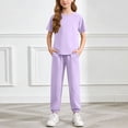 thumbnail image 2 of KPOPLK Toddler Girl Clothes 2Pcs Solid Color Short Sleeve T-Shirt Tee and Jogger Pants Casual Outfits Clothing Set Size 9-10 Years,Purple, 2 of 6