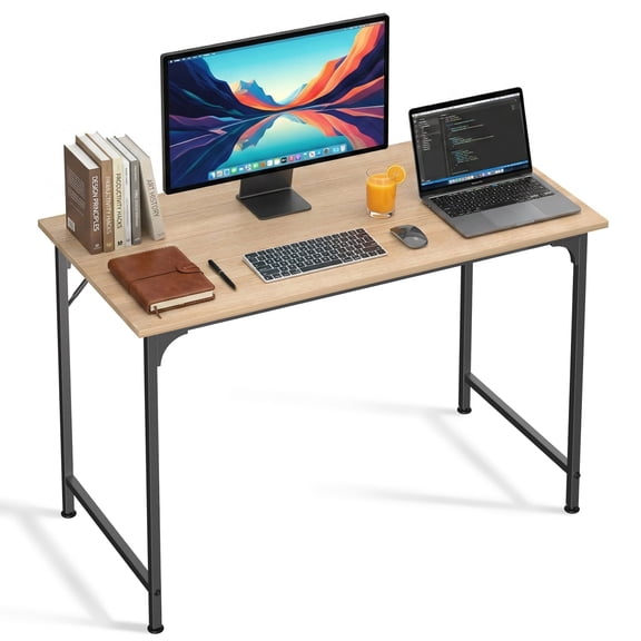 Computer Desk, 39'' Study Writing Table for Small Space, Save Space Office Desk with Metal Legs, Modern Steel Frame Wood PC Workstation for Home Office, Natural