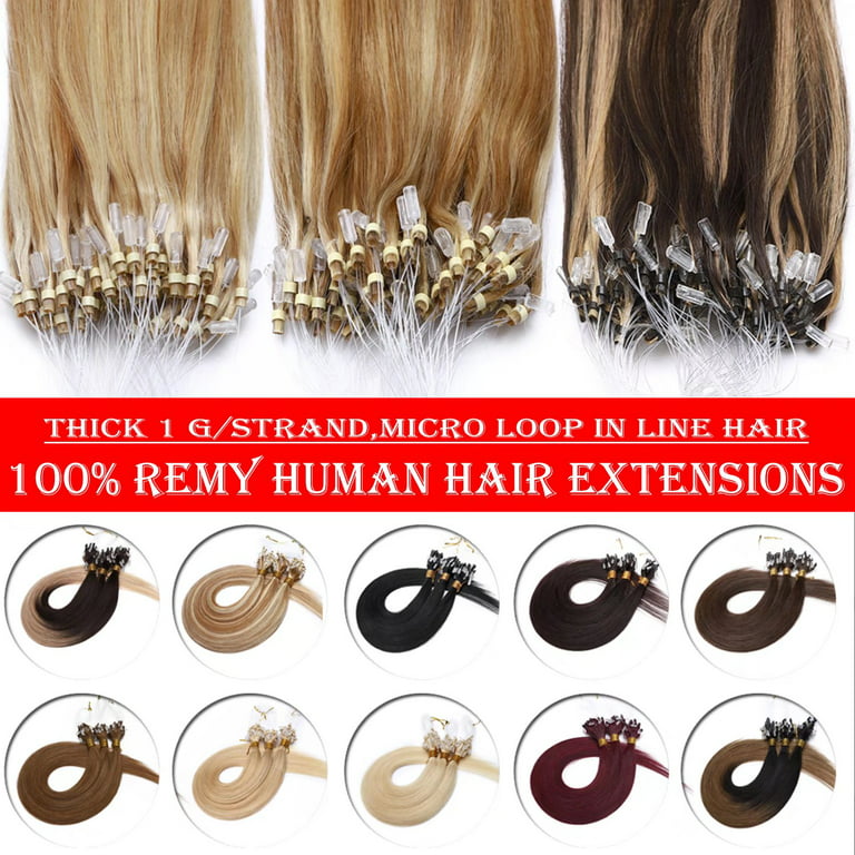 Benehair 100g Micro Ring Human Hair Extensions Micro Ring Beads 100% Remy  Hair Extension Micro Link Hair Ombre Brown 1g/s Easy Loop In 16-24 
