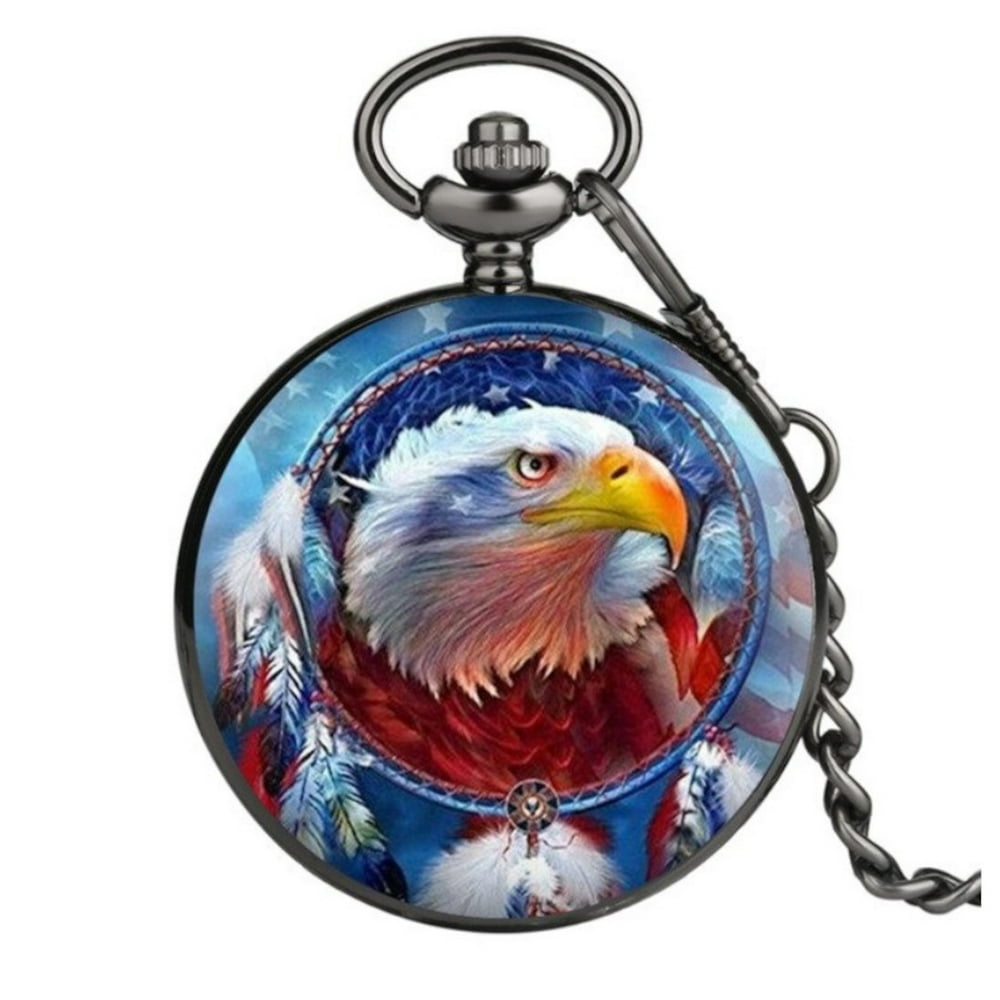 Rowena J American Eagle Pocket Watch American Flag Eagle Design Anti