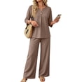 thumbnail image 2 of Two Piece Sets for Women 3/4 Sleeve Button Lounge Sets 2026 Summer Fall Vacation Travel Outfits Fashion Clothing Coffee S, 2 of 6