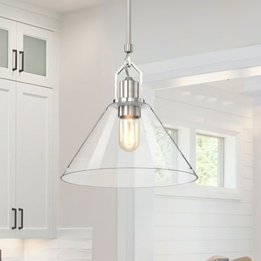 Edvivi Lighting Brushed Nickel 1-Light 12 in. Modern Pendant with Clear Cone Glass Shade - Brushed Nickel