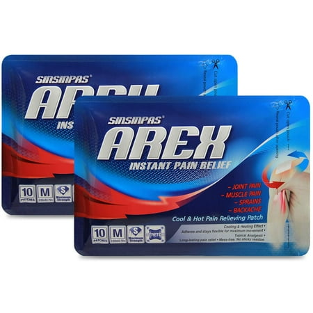 Sinsinpas Arex Cool & Hot Pain Relieving Patch, Medium 2 Pack (20 Patches Total), Relief