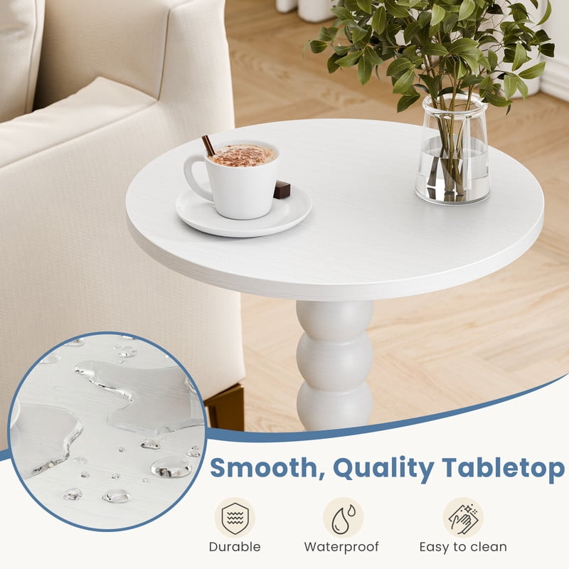Gianna Round Side Table - Solid Wood Leg Small Drink Table for Living Room Bedroom Office,White