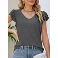 thumbnail image 3 of PRETTYGARDEN Women's Summer Basic Tops Trendy Casual Ruffle Short Sleeve V Neck Plain T Shirts Blouses, 3 of 8
