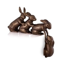 Helping Hand Rabbits Antique Bronze Metal Garden Sculpture
