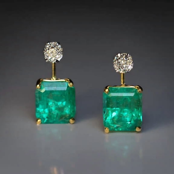 2Ct Emerald Cut Lab-Created Emerald & Diamond Solitaire Stud Earrings 14K Yellow Gold Plated