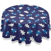 SKYSONIC 60" Blue Christmas Tree Round Table Cloth, Spill Proof Wrinkle-Free Oil-Proof Waterproof Microfiber Tablecloth for Kitchen Dinning Room Party Home Picnic, Diameter Table Cover