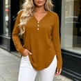 thumbnail image 2 of hoksml Women's V Neck Henley Long Sleeve T Shirt, 3 Button Front Curved Hem Casual Blouse, Loose Fit Basic Top Solid Colors, 2 of 6
