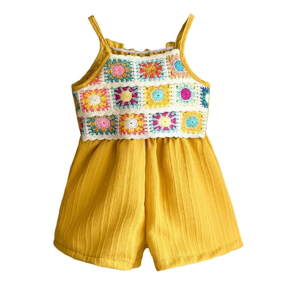 Zanarzt Toddler Girl Summer Jumper Girls Summer Sleeveless Casual Romper Spaghetti Strap Shorts Jumpsuit with Pockets Yellow,3-6 Months