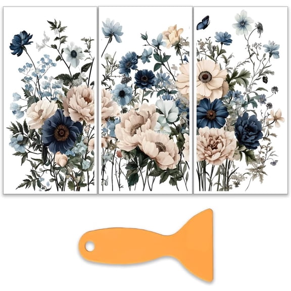 3pcs/Set Flower Rub on Transfers for Furniture and Crafts 6x12 Inch Dark Floral Furniture Decals Transfer Stickers Butterfly Rub on Decal with 1pc Scraper for Wood Furniture Home Decoration
