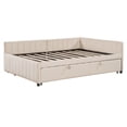 thumbnail image 5 of Harper & Bright Designs Full Size L Shaped Platform Bed with Pop Up Trundle, Wood Upholstered Corner Bed Frame for Bedroom, Beige, 5 of 14