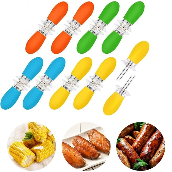 Wattne 16 Pcs/8 Pairs Corn Holders, Stainless Steel Corn Cob Holders Corn on The Cob Skewers for BBQ Twin Prong Sweetcorn Holders, Interlocking Design Corn Skewers Forks for Home Cooking BBQ