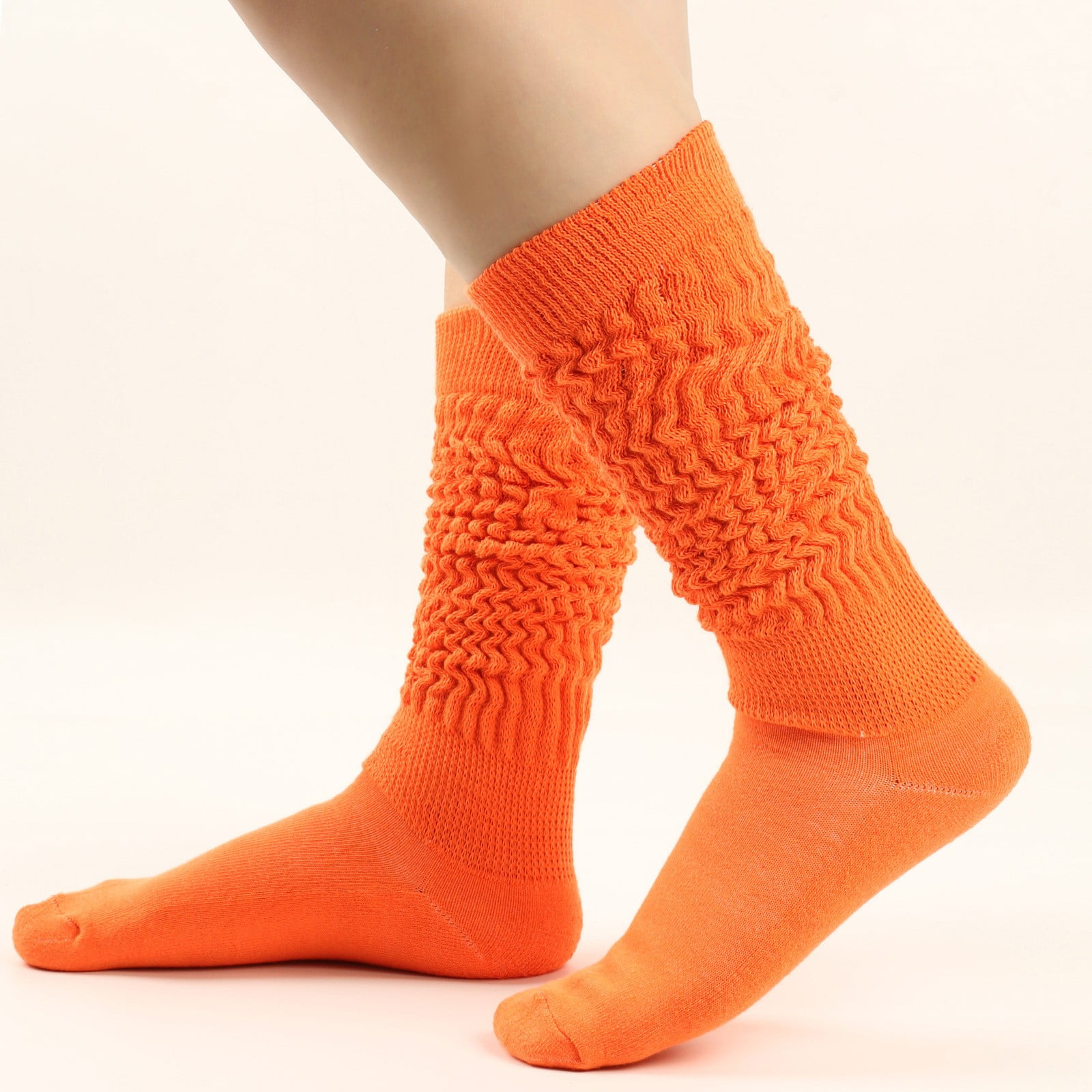 Novelty Slouch Socks Women 80s Neon Skating Leg Warmers Rib knit Knee High Scrunch Boot Socks One Size Fits Most Free Size Orange Walmart