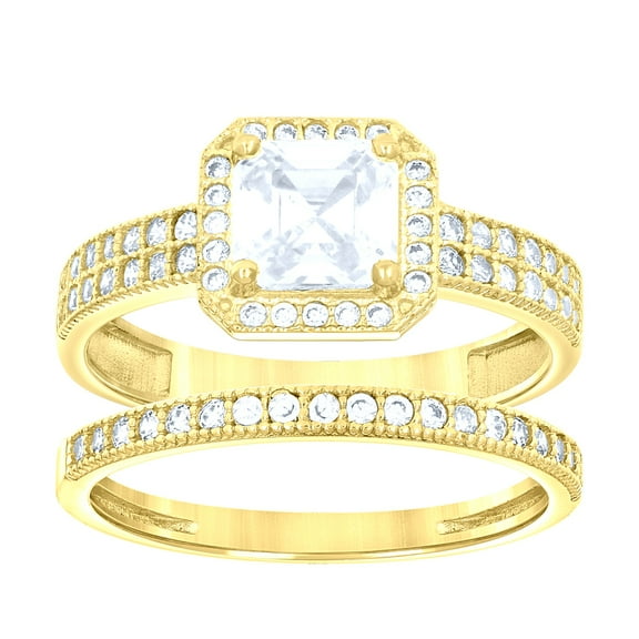 14k 14kt Gold Womens Two-Tone Cz Duo Center Princess-Cut Wedding Bridal Set Band Ring