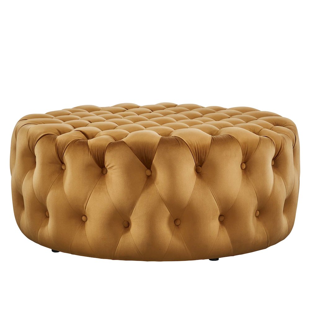 Modway Amour Modern Button Tufted Round Velvet Ottoman in Cognac Brown