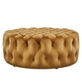 thumbnail image 5 of Amour Tufted Button Large Round Performance Velvet Ottoman Cognac, 5 of 6