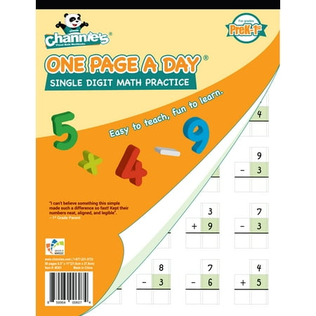 Channie's One Page A Day Single Digit Math Pratice For PreK-1st