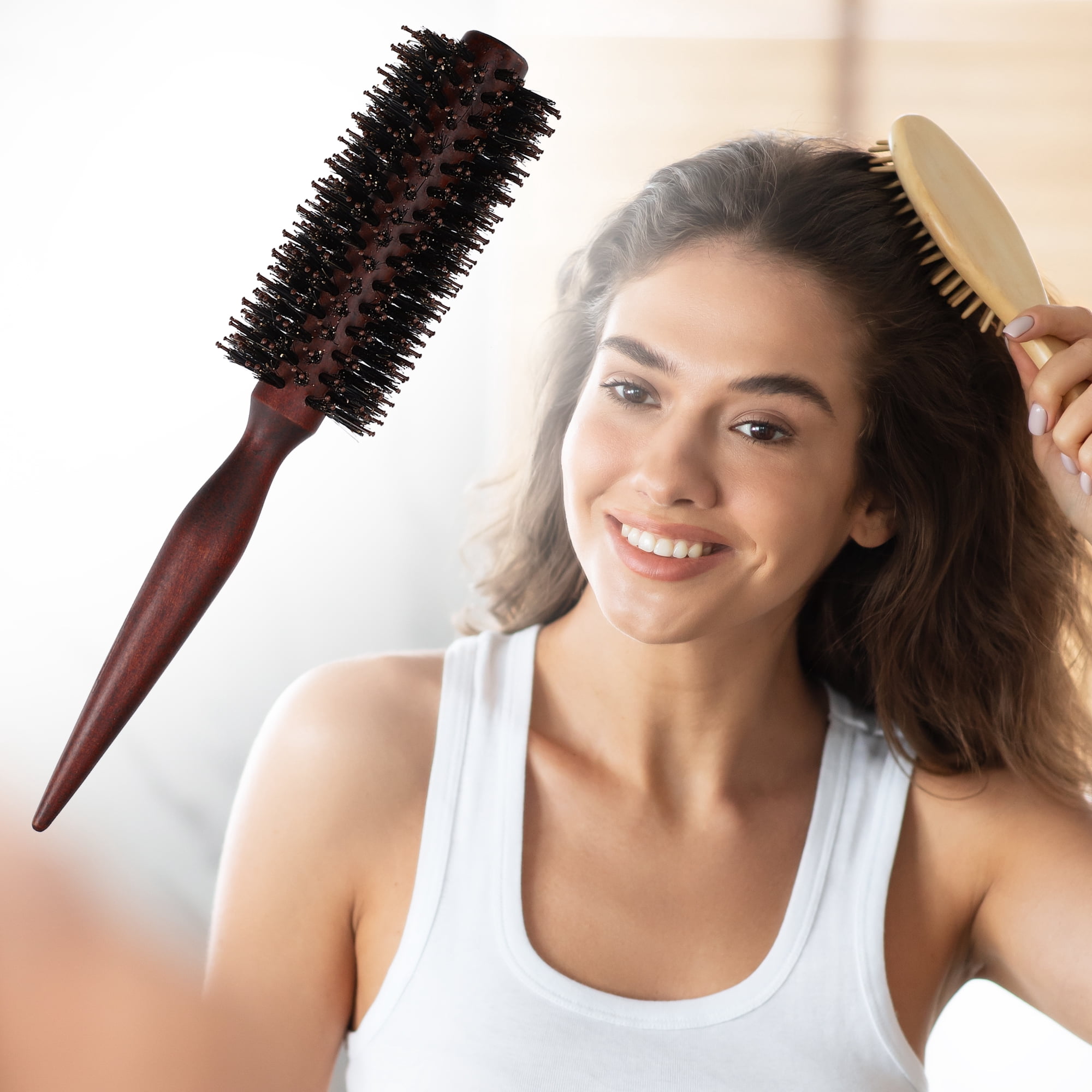 Unique Bargains Straight Hair Brush Round Brush Hairstyle Wavy Styling Comb Brown 1.89"