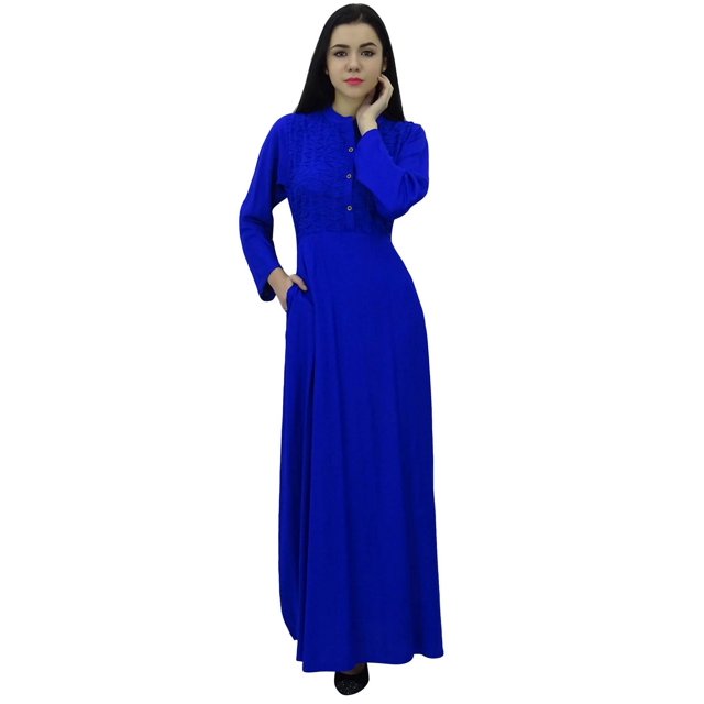 Bimba Robe Jilbab Unie à Col Mandarin pour Femme avec Poches, Manches Longues, Maxi