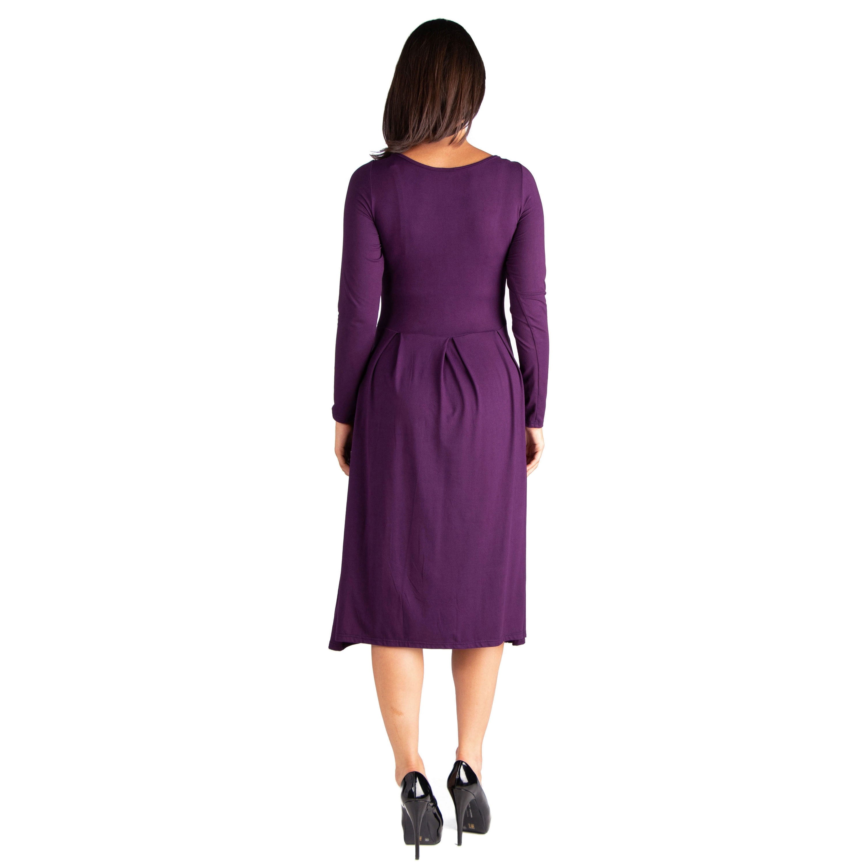 24/7 Comfort Apparel Long Sleeve Fit and Flare Maternity Midi Dress