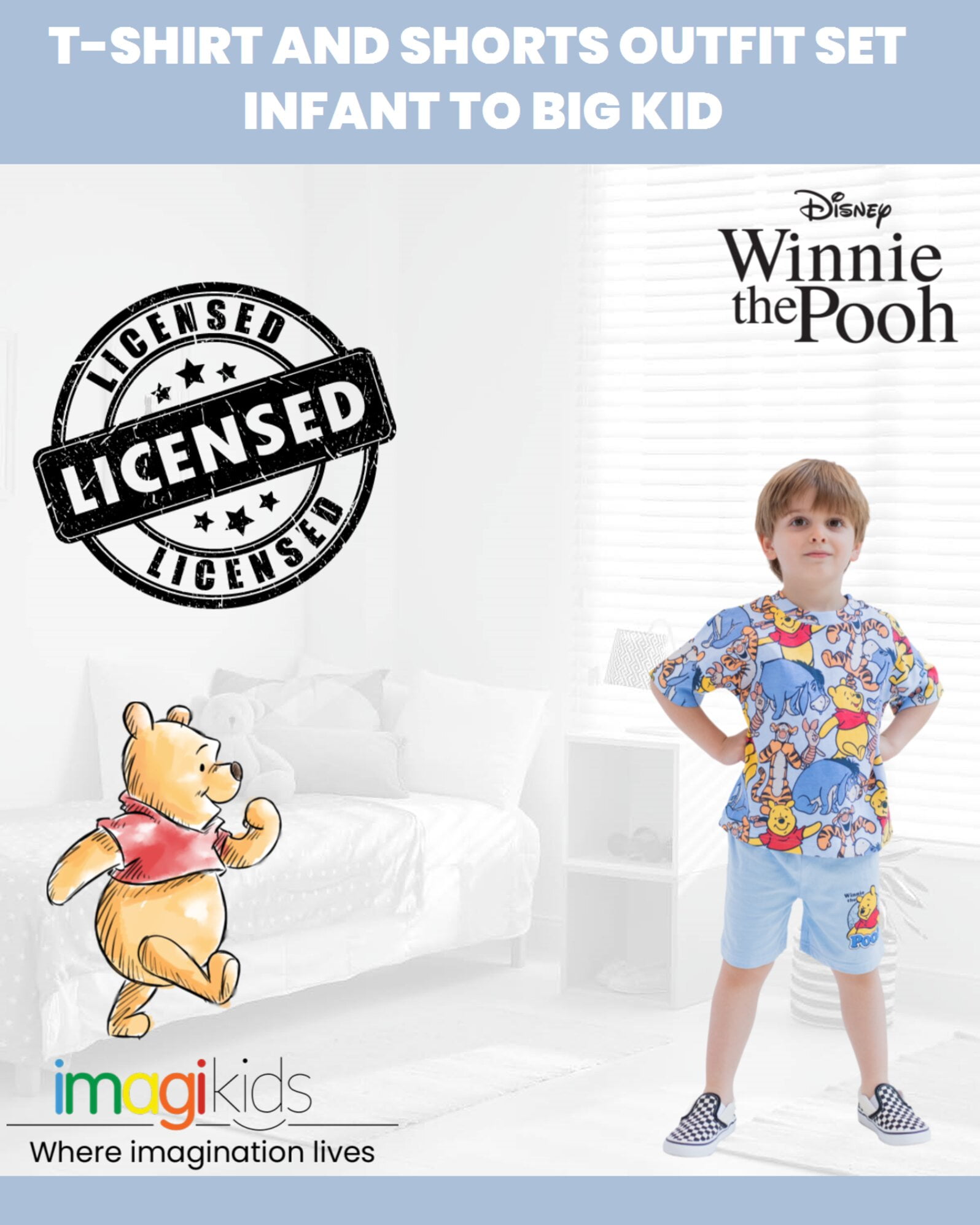 Disney Winnie the Pooh Eeyore Tigger Toddler Boys T-Shirt and Shorts Outfit Set Infant to Little Kid
