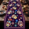thumbnail image 4 of Dia De Los Muertos Floral Sugar Skull Table Runner, Mexican Fiesta Ornament, Rustic Linen Material for Dining Room, Kitchen and Home Party 47x13 Inch, 4 of 5